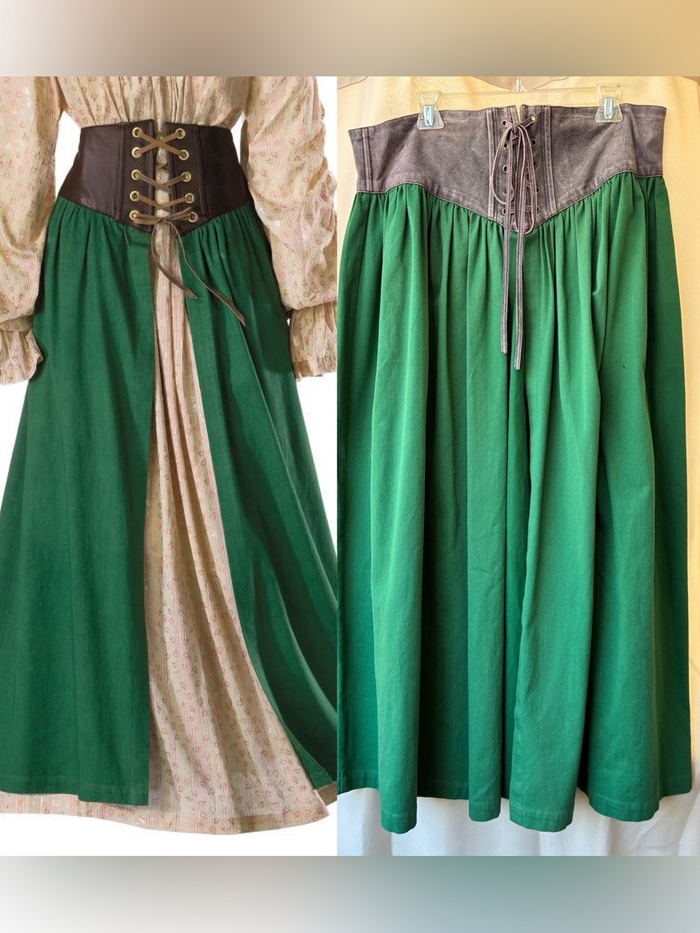 Renfaire Lace Up Leather Corset Waist Over Skirt Serving Wench